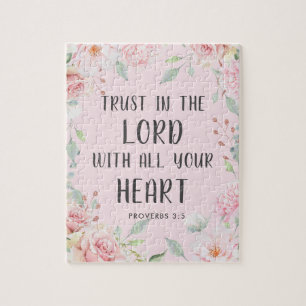 Trust in the Lord Pink Floral Scripture Jigsaw Puzzle