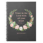 Trust In The Lord Pink Floral Wreath Scripture Notebook at Zazzle
