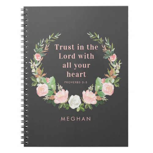 Trust in the Lord Pink Floral Wreath Scripture Notebook