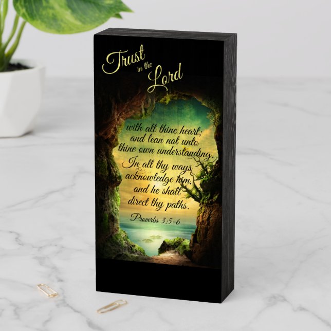 Trust in the Lord Proverbs 3:5-6 Tree Ocean Wooden Box Sign (In Situ Vertical)
