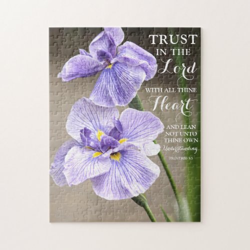 Trust in the Lord Proverbs 35 Purple Iris Floral Jigsaw Puzzle