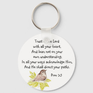 Trust in the Lord Scripture with Watercolor Bird Keychain