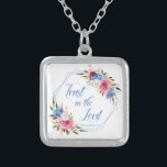 Trust In The Lord Silver Plated Necklace<br><div class="desc">This beautiful necklace with square charm with the bible verse "Trust in the Lord" (Proverbs 3:5) is perfect for any girl or woman of faith. It's gorgeous multi-hued blue, pink and white watercolor flowers, wispy, natural greenery and modern script font in blue inside a blue geometric frame would look lovely...</div>