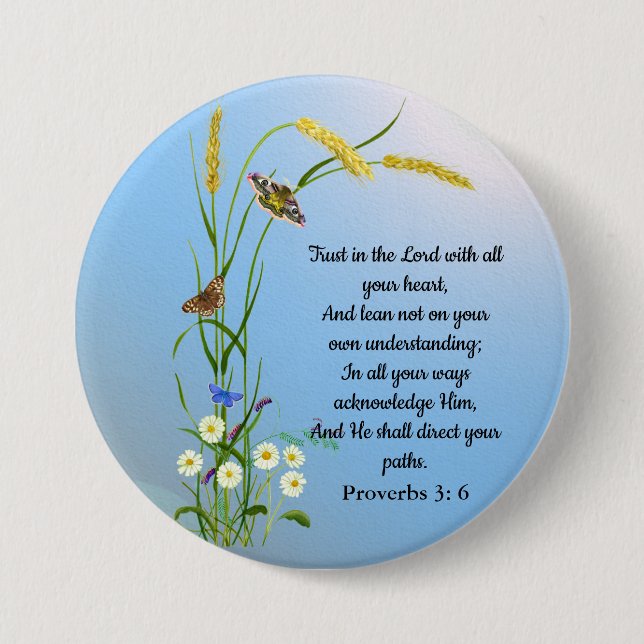 Trust in the Lord with all your heart Bible Verse Button (Front)
