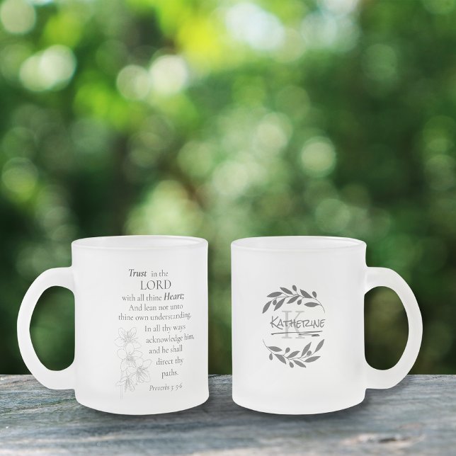 Trust in the Lord with All Your Heart Monogram Frosted Glass Coffee Mug (Creator Uploaded)