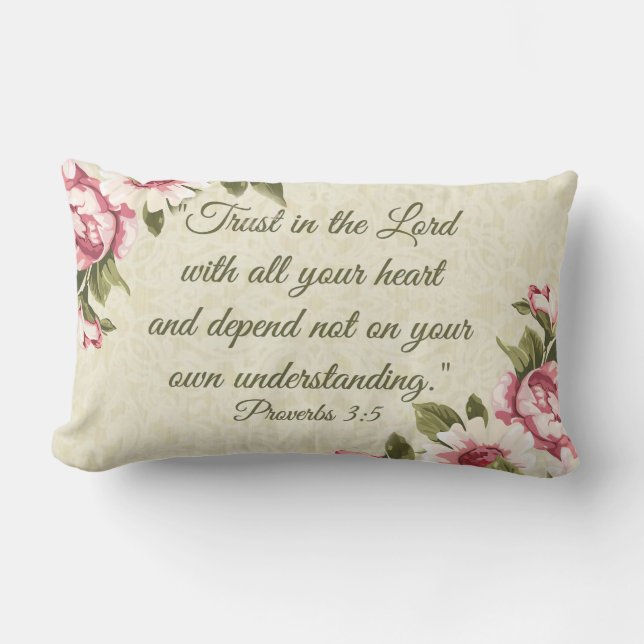 Trust in the Lord with all your Heart Pink Roses Lumbar Pillow (Front)