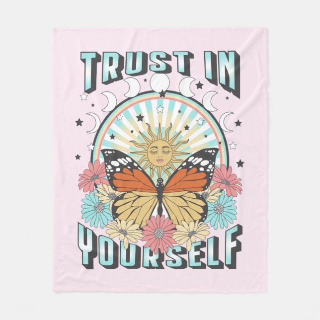 Trust in Yourself | Celestial Sun and Butterfly Fleece Blanket (Front)