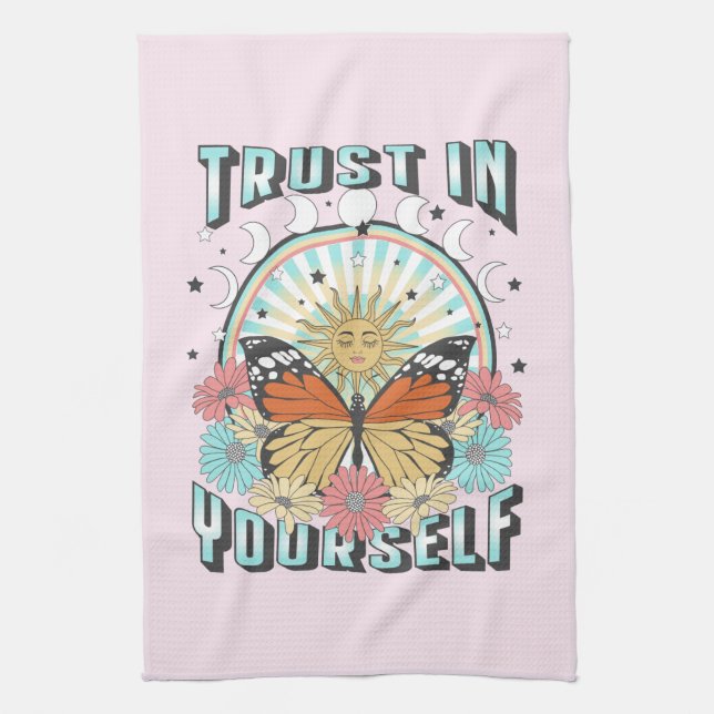 Trust in Yourself | Celestial Sun and Butterfly Kitchen Towel (Vertical)