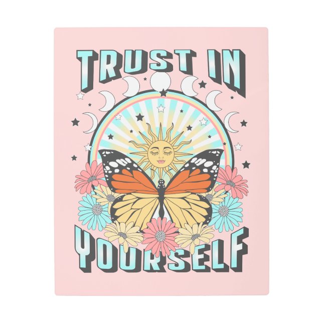 Trust in Yourself | Celestial Sun and Butterfly Metal Print (Front)