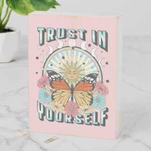 Trust in Yourself Celestial Sun and Butterfly Wooden Box Sign