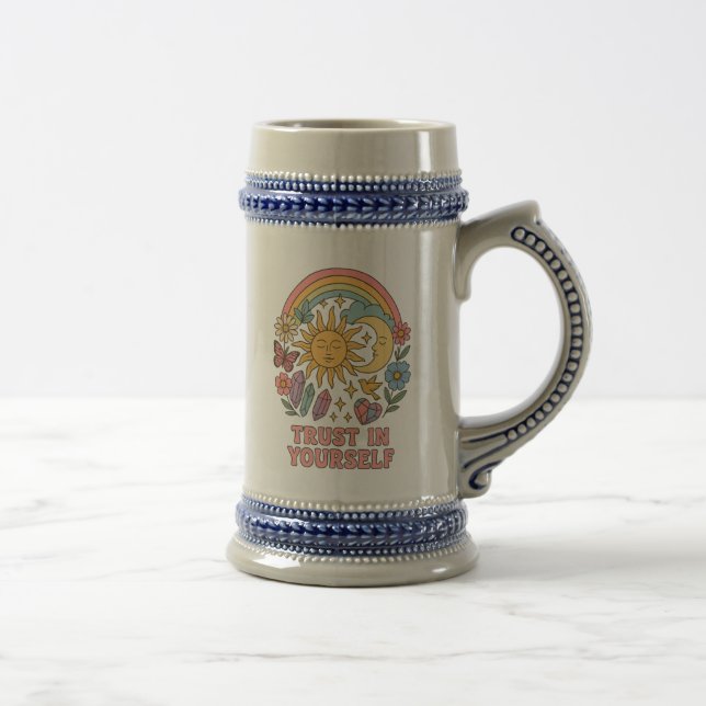 Trust in Yourself – Retro Psychedelic Sun & Moon  Beer Stein (Right)