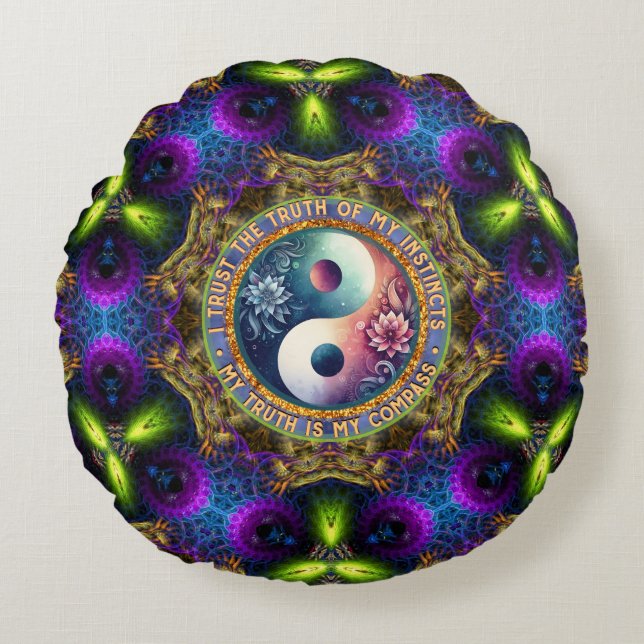 Trust Instincts Growth Compass Direction Inspire Round Pillow (Front)