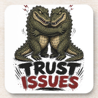 Trust Issues Grumpy Crocodile Illustration Beverage Coaster
