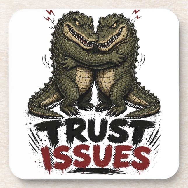 Trust Issues Grumpy Crocodile Illustration Beverage Coaster (Front)