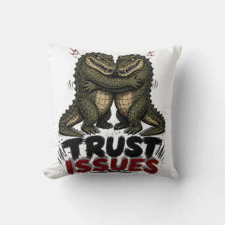 Trust Issues Grumpy Crocodile Illustration Throw Pillow