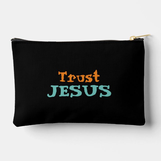 Trust Jesus Christian Quote Cute Floral on Black  Accessory Pouch (Back)