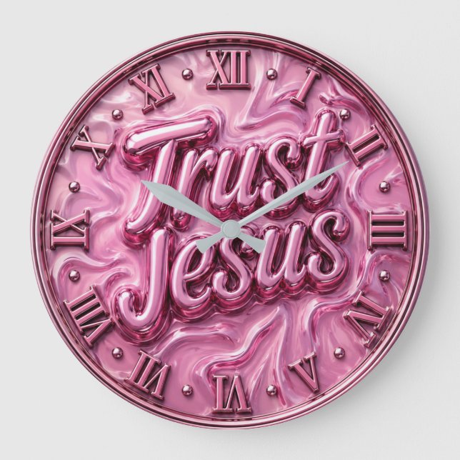 Trust Jesus Pink Marble  Large Clock (Front)