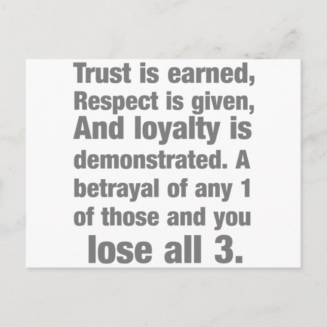 trust, loyalty, respect saying postcard (Front)