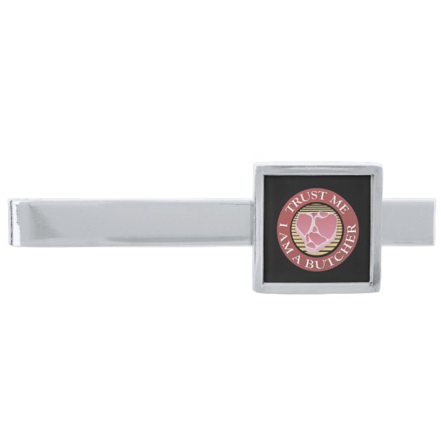 Trust me, I am a Butcher T-bone Silver Finish Tie Bar (Front)