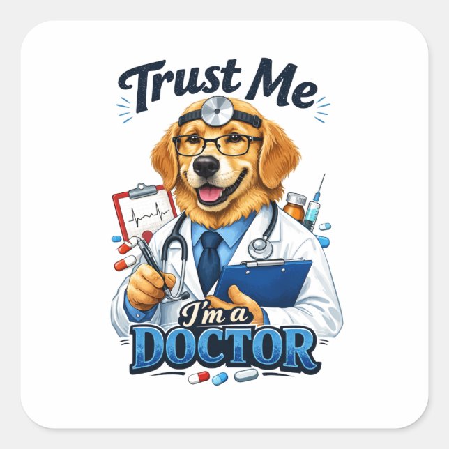 Trust Me I’m a Dogtor Funny Dog Doctor Square Sticker (Front)