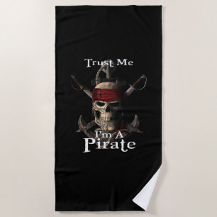 Trust Me I'm A Pirate Skull and Swords Anchor Funn Beach Towel