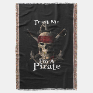 Trust Me I'm A Pirate Skull and Swords Anchor Funn Throw Blanket