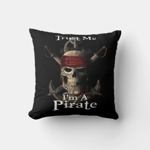 Trust Me I'm A Pirate Skull and Swords Anchor Funn Throw Pillow