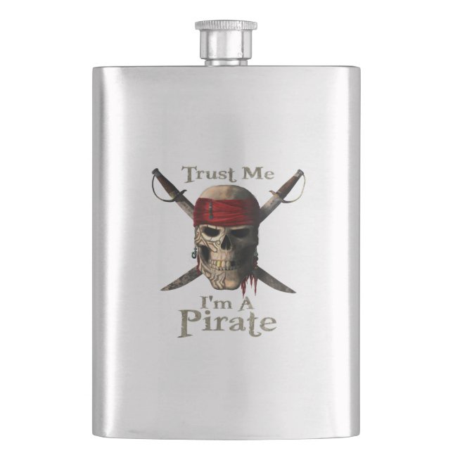 Trust Me I'm A Pirate Skull and Swords Funny Flask (Front)
