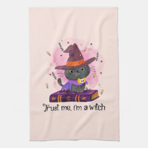 Trust Me I'm A Witch – Witch Cat on Magic Book Kitchen Towel