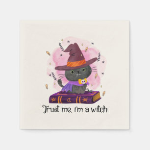 Trust Me I'm A Witch – Witch Cat on Magic Book Napkins