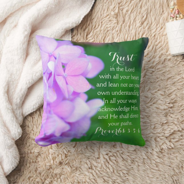 Trust Proverbs Christian Bible Floral Hydrangea Throw Pillow (Blanket)