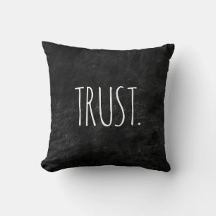 TRUST Text on Black Leather Throw Pillow
