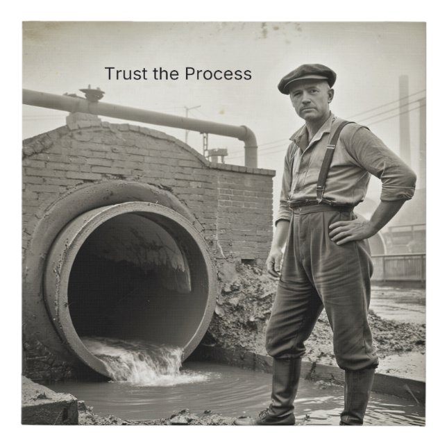 Trust the Process – Industrial Bathroom Humor Faux Canvas Print (Front)