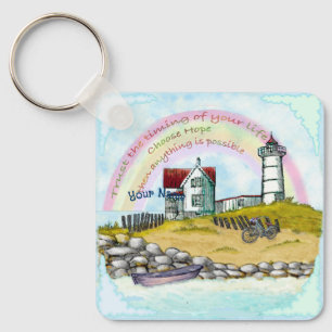 Trust the Timing Lighthouse keychain