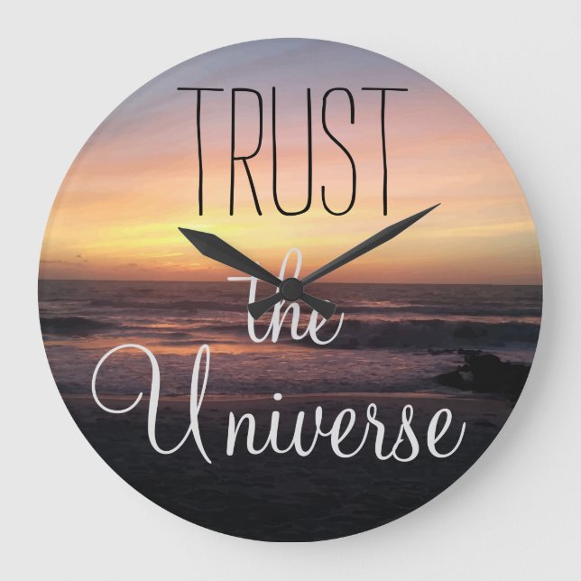 TRUST the Universe Quote Beach Sunset Inspiring Large Clock (Front)