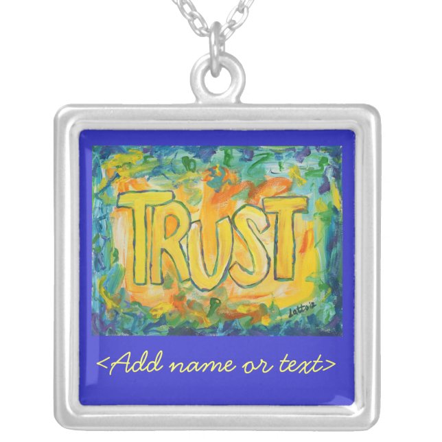 Trust Word Art Painting Silver Necklace Charm (Front)
