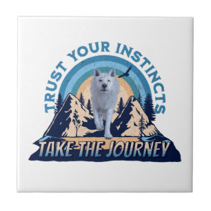 Trust Your Instincts Arctic Wolf Adventure Art Ceramic Tile