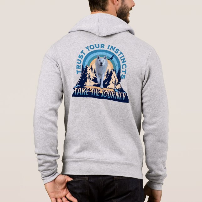 Trust Your Instincts Arctic Wolf Adventure Art Hoodie (Back)