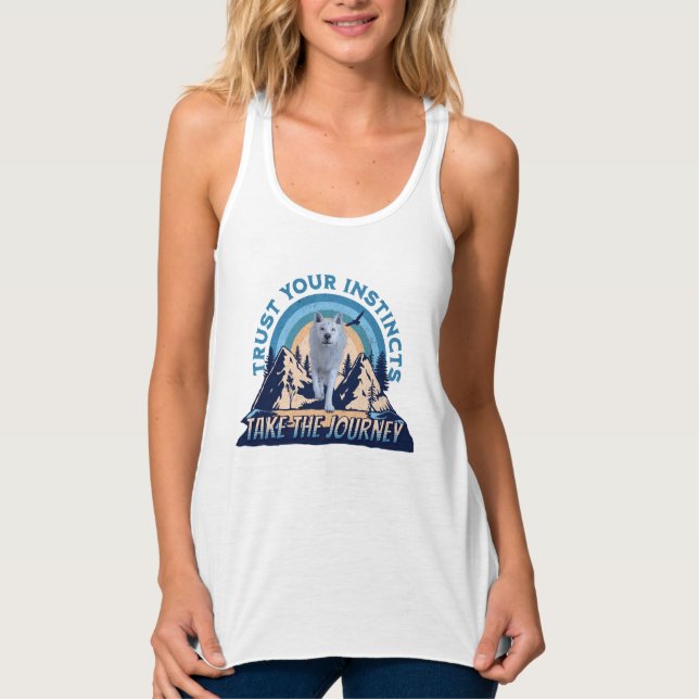Trust Your Instincts Arctic Wolf Adventure Art Tank Top (Front)