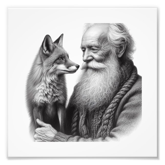 Trusting Companions: Elderly Man with Fox Wall Art (Front)