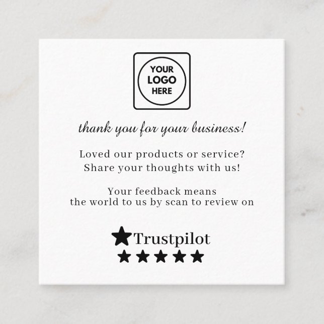 Trustpilot QR | Custom Business Feedback Link Square Business Card (Front)