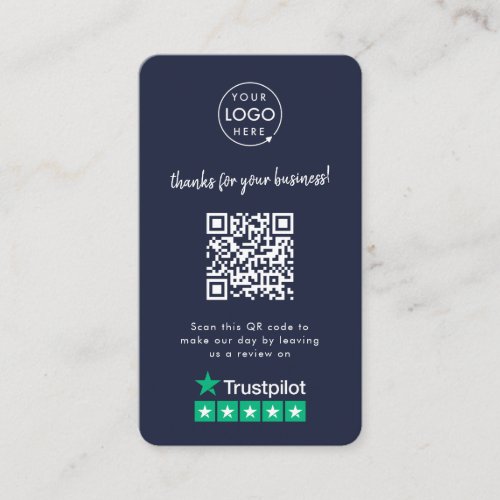 Trustpilot Review Business Thank You QR Code Navy Business Card