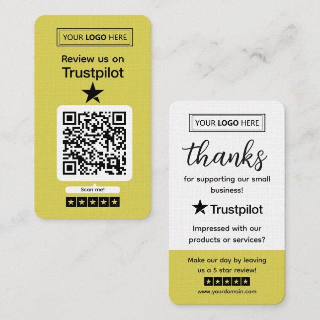 Trustpilot Review Request with Scannable QR Code Business Card (Front/Back)