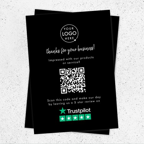 Trustpilot Review us Black Business Thank You QR Enclosure Card