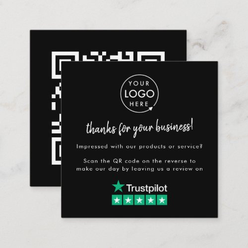 Trustpilot Review us Black Business Thank You QR Square Business Card