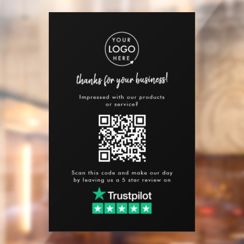 Trustpilot Review us Black Business Thank You QR Window Cling