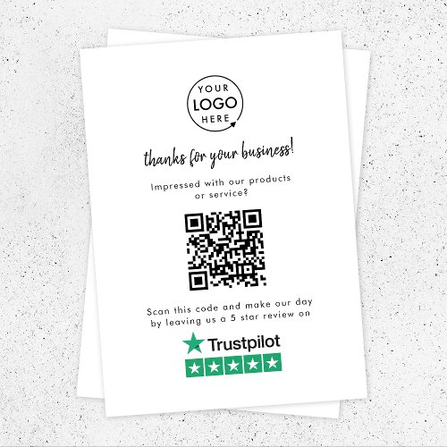 Trustpilot Reviews  Business Review Link QR Code Enclosure Card