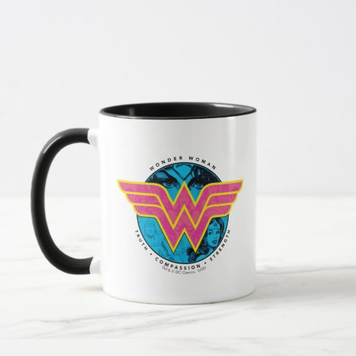 Truth Compassion Strength Comic Wonder Woman Logo Mug