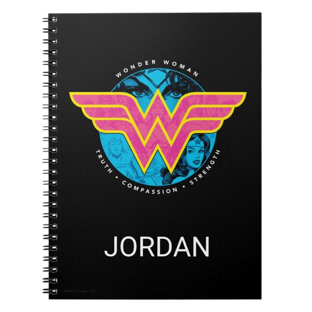 Truth Compassion Strength Comic Wonder Woman Logo Notebook (Front)