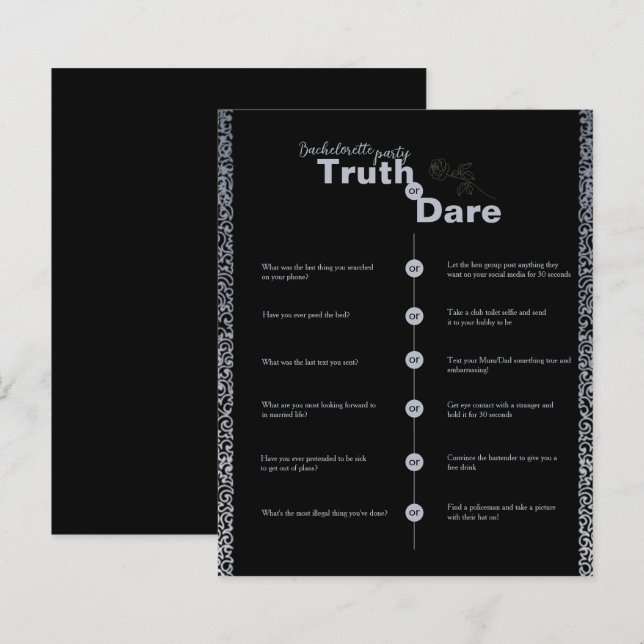 Truth Dare Gothic Floral Bachelorette Party Game (Front/Back)